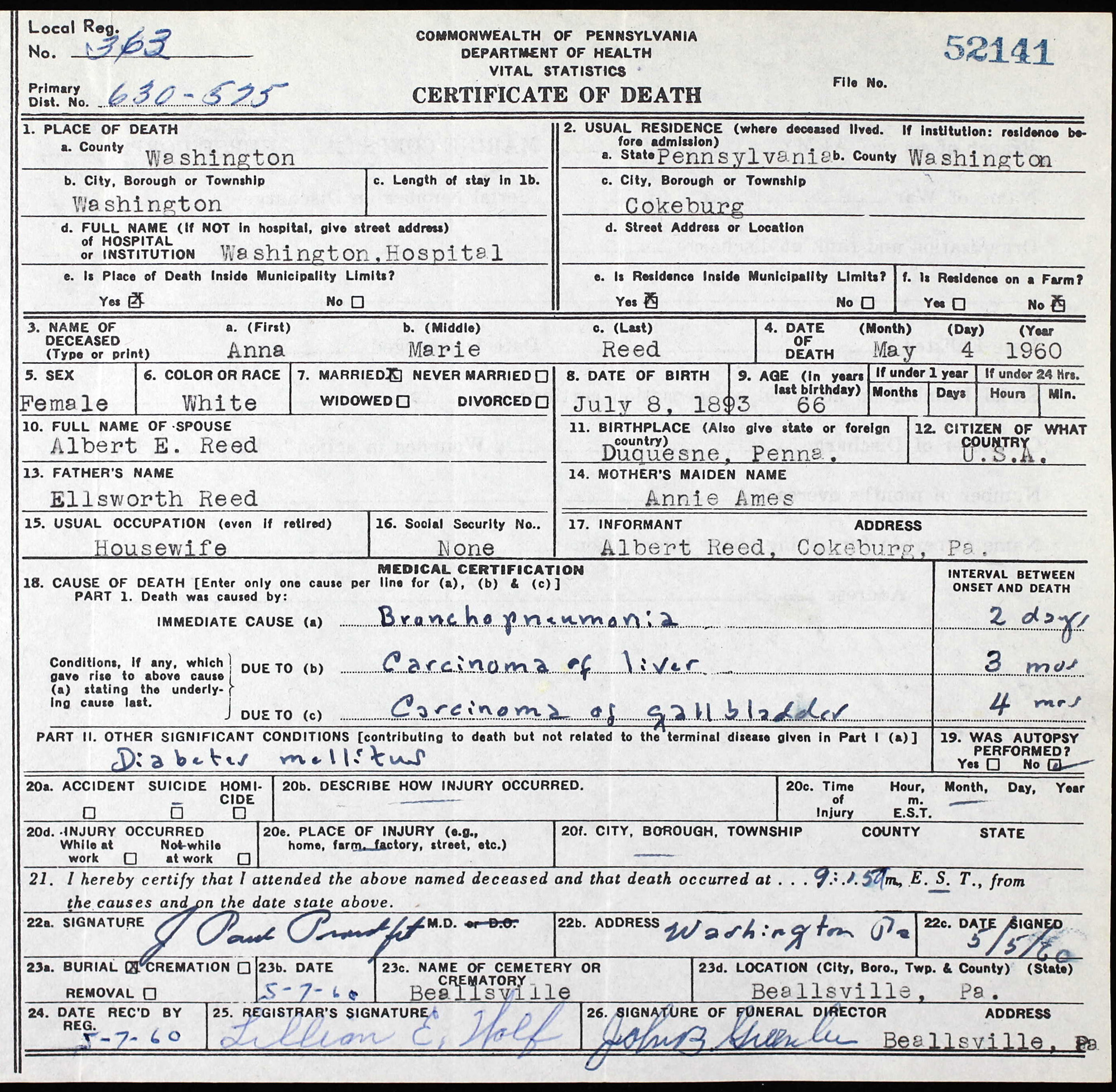 death certificate